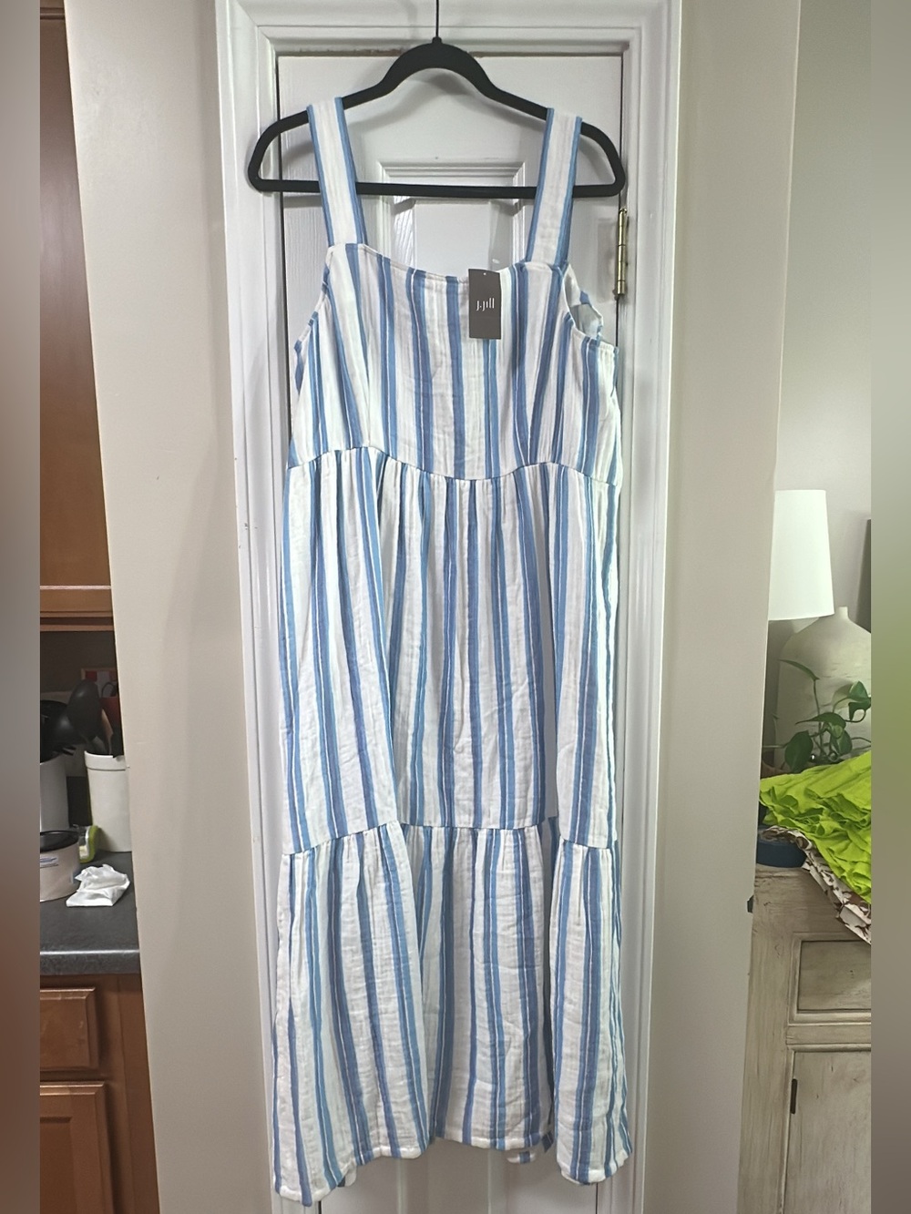 J. Jill NWT Light Blue and White Striped Tiered Maxi Dress pit-pit 21 (mix41) - Picture 3 of 8